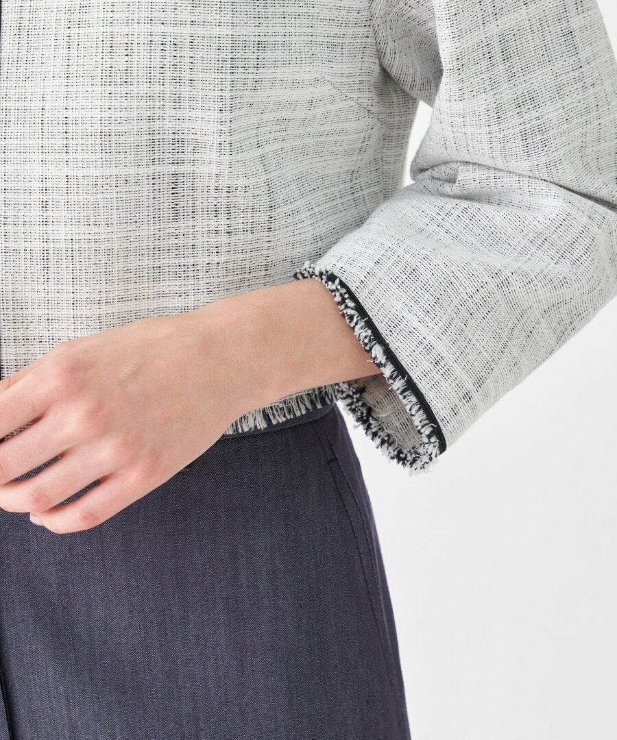 【SALE/66%OFF】Ballsey ロングスラブツイード クルーネックジャケット トゥモローランド ジャケット・アウター ノーカラージャケット ネイビー ホワイト【送料無料】 - メイン画像 12