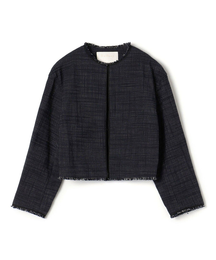 【SALE/66%OFF】Ballsey ロングスラブツイード クルーネックジャケット トゥモローランド ジャケット・アウター ノーカラージャケット ネイビー ホワイト【送料無料】 - メイン画像 2