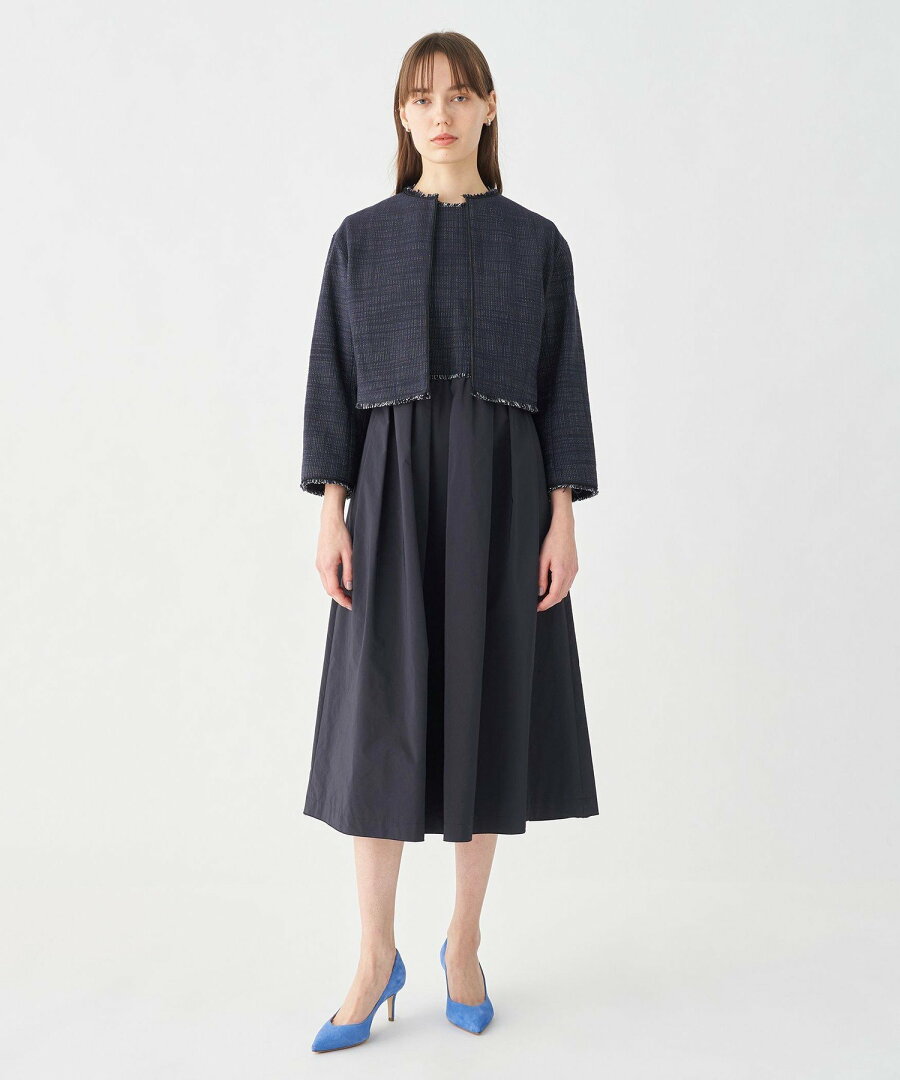 【SALE/66%OFF】Ballsey ロングスラブツイード クルーネックジャケット トゥモローランド ジャケット・アウター ノーカラージャケット ネイビー ホワイト【送料無料】 - メイン画像 4