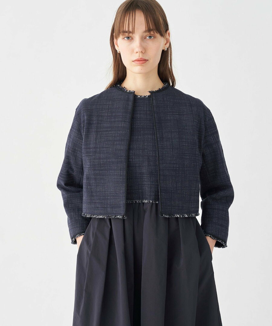 【SALE/66%OFF】Ballsey ロングスラブツイード クルーネックジャケット トゥモローランド ジャケット・アウター ノーカラージャケット ネイビー ホワイト【送料無料】 - メイン画像 6