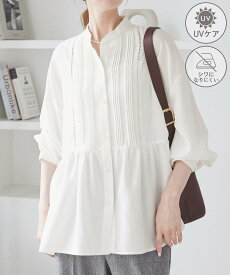 【SALE／40%OFF】ROPE' PICNIC 【UVケア・防シワ】羽織れるピンタックデザインペプラムシャツ ロペピクニック トップス シャツ・ブラウス ブルー ホワイト ブラック