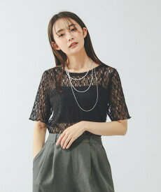 GLOBAL WORK ストレッチ総レースプルオーバー半袖/647594 グローバルワーク トップス カットソー・Tシャツ ホワイト ブルー ブラック