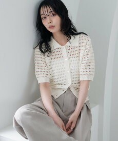 【SALE／10%OFF】LIAN メッシュサマーポロニット リアン トップス ニット レッド ブラック ベージュ ブラウン ホワイト【送料無料】