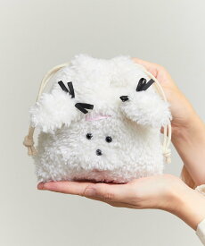 Magine FLAPPER フラッパー:おしゃれな犬 もこもこ 巾着ポーチ マージン 財布・ポーチ・ケース ポーチ ブラウン グレー ホワイト