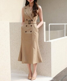 SAISON DE PAPILLON ノースリーブマーメイドトレンチ風ワンピース セゾン・ド・パピヨン ワンピース・ドレス ワンピース ブラック ベージュ【送料無料】