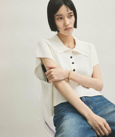 ADAM ET ROPE' FEMME 【WEB限定】・【サステナブル】ニットポロTEE アダムエロペ トップス ポロシャツ ホワイト ブラック レッド【送料無料】