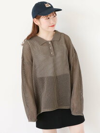 【SALE／20%OFF】ehka sopo メッシュポロニット エヘカソポ トップス ニット グレー ホワイト ブルー