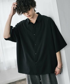 Rocky Monroe 新色追加 接触冷感 とろみビッグシルエット半袖シャツ ロッキーモンロー トップス シャツ・ブラウス ネイビー グリーン グレー ホワイト ブルー ブラック ブラウン