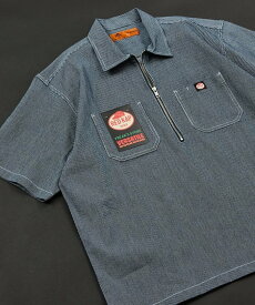 【SALE／30%OFF】RED KAP 別注 リラックスフィット ハーフジップ ワンポイントロゴ 半袖ワークシャツ/チェック フリークスストア トップス シャツ・ブラウス ブルー【送料無料】