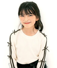【SALE／60%OFF】子供服 Bee ダブルライントップス リボン ガーリー 子供服 キッズ 女の子 Bee カンコクコドモフク ビー トップス カットソー・Tシャツ パープル ピンク ブラウン ホワイト ブラック