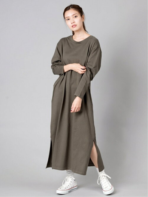 Haptic Marle W スリット入クルーネック長袖tシャツワンピ Rakuten Fashion 楽天ファッション 旧楽天ブランドアベニュー Bk4022