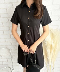 【SALE／58%OFF】Dewlily 【Dewlily】半袖ミニシャツワンピース アミュレット ワンピース・ドレス ワンピース ホワイト ベージュ ブラック ブラウン
