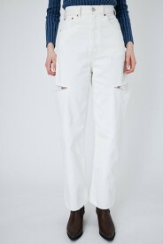 MOUSSY THIGH SLIT WHT LOOSE STRAIGHT マウジー パンツ ジーンズ・デニムパンツ ホワイト【送料無料】