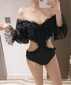 【SALE／75%OFF】Jasmine Grandiflorum Jasmine Grandiflorum/(W)【Jasmine】長袖フリルスイムウェア アイモハ 水着・スイムグッズ 水着 ベージュ ブラック