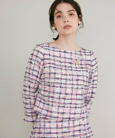 【SALE／50%OFF】Maglie par ef-de 《プラスサイズ》ファンシーツイードブラウス《M Maglie le cassetto》 マーリエ ル カセット トップス シャツ・ブラウス ピンク【送料無料】