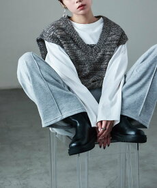 【SALE／15%OFF】FashionLetter ミックスニット オーバーサイズ ベスト ビーフラット トップス ベスト・ジレ ネイビー ワインレッド ブラウン