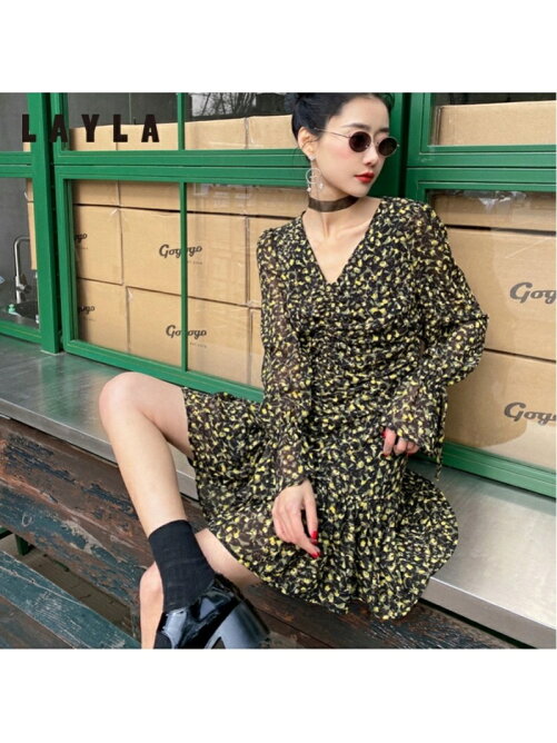 Layla レトロ柄シャーリングシフォンワンピース Rakuten Fashion 楽天ファッション 旧楽天ブランドアベニュー Cq28