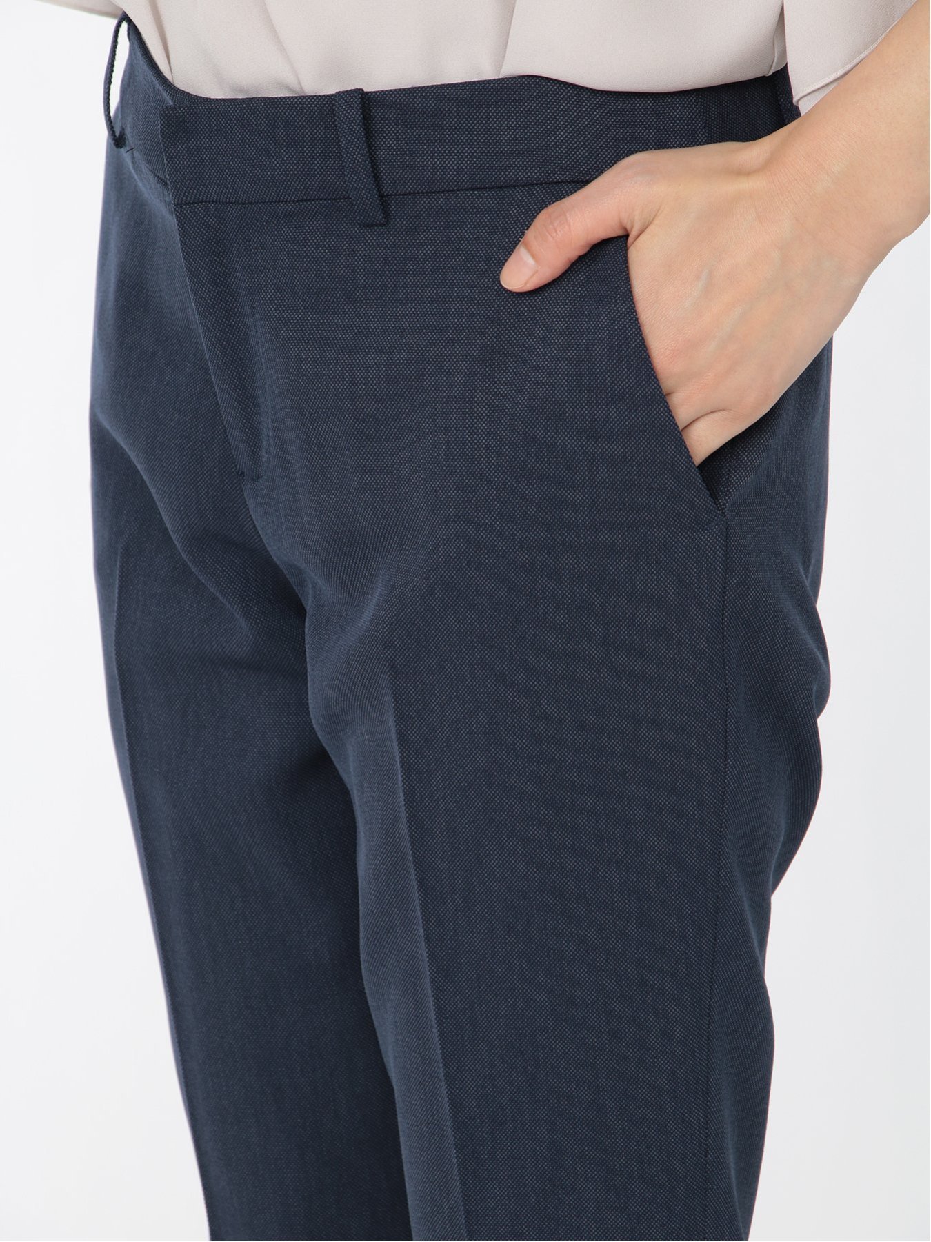 ストレッチウォッシャブル カラーレスジャケット+スカート+パンツ 紺オックス