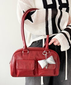 WEGO LADY'S チャーム付きボストンバッグ ウィゴー バッグ ハンドバッグ ブラック ホワイト ブルー レッド ブラウン ピンク