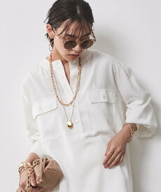 CHIC STYLE 衿リブブラウス＜大きいサイズ有＞シックスタイル シックスタイル トップス シャツ・ブラウス ホワイト ネイビー ベージュ【送料無料】