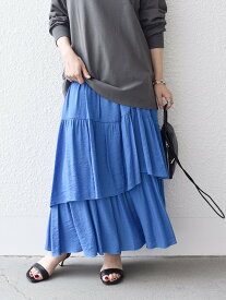 【SALE／50%OFF】SHIPS WOMEN *＜手洗い可能＞ランダムティアードロングスカート◇ シップス スカート ロング・マキシスカート ブラック ホワイト ブルー ネイビー【送料無料】