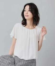 【SALE／5%OFF】UNTITLED 【インナー付/通勤】フレアスリーブ半袖ブラウス アンタイトル トップス シャツ・ブラウス ホワイト ブラック ベージュ ピンク ネイビー ブルー【送料無料】