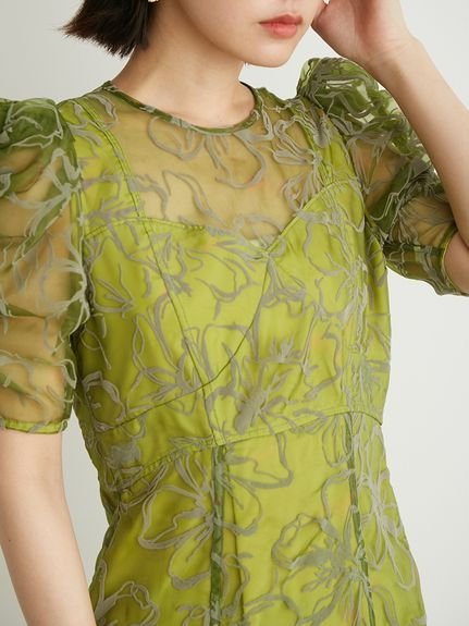 LILY BROWN｜パフスリーブソフトオーガンジードレス | Rakuten Fashion