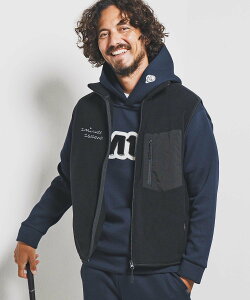 1minute 1second mcg3723-microfleece zip vest with cursive embroidery �t���[�X�W�b�v�x�X�g �J���r�I �g�b�v�X �x�X�g�E�W�� �u���b�N �l�C�r�[�y���������z