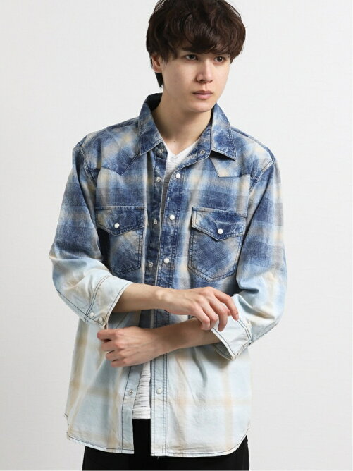 Taka Q インディゴチェック柄ウエスタンヨーク7分袖シャツ Rakuten Fashion 楽天ファッション 旧楽天ブランド アベニュー 36