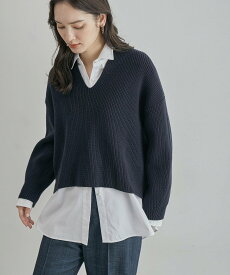 【SALE／30%OFF】ROPE' 畦編みVネックニット ロペ トップス ニット ホワイト ネイビー ピンク イエロー【送料無料】