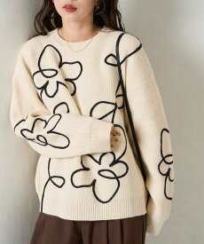【SALE／30%OFF】FREAK'S STORE コード 刺繍 花柄 ニット プルオーバー【限定展開】 25AW フリークスストア トップス ニット ベージュ グレー ブラック ブラウン【送料無料】