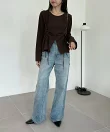 【新色/エクリュ・ブラウン】ドロストリブTシャツ