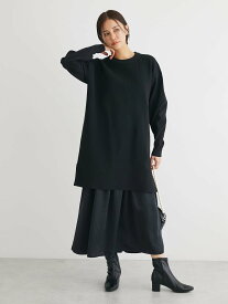 【SALE／50%OFF】Green Parks SET2点 ニットチュニック+キャミワンピース 24SS/裾スリット グリーンパークス ワンピース・ドレス ワンピース ブラック グリーン ベージュ