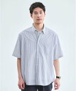 【SALE／50%OFF】UNITED ARROWS green label relaxing ウォッシャブルトロ ジャストルーズ ストライプ 半袖 シャツ -ストレッチ- ユナイテッドアローズ グリーンレーベルリラクシング トップス シャツ・ブラウス ホワイト【送料無料】