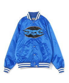 A BATHING APE APE RELAXED FIT NYLON VARSITY JACKET ア ベイシング エイプ ジャケット・アウター スタジャン・スカジャン ブラック ブルー【送料無料】