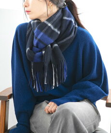 quaranciel quaranciel: カシミヤ ミックス チェック ストール 25AW シップス ファッション雑貨 マフラー・ストール・ネックウォーマー ネイビー ブラウン ブラック【送料無料】