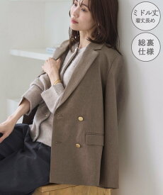 ROPE' PICNIC 【WEB限定】レディハンサムシリーズ ウールライク金ボタンミドル丈ジャケット(総裏地) ロペピクニック ジャケット・アウター テーラードジャケット・ブレザー ネイビー ブラック グレー ベージュ【送料無料】