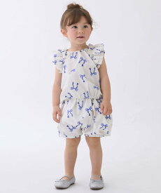 【SALE／30%OFF】petit main 【リンク】リボン総柄セットアップ ナルミヤオンライン トップス アンサンブル ブルー ピンク