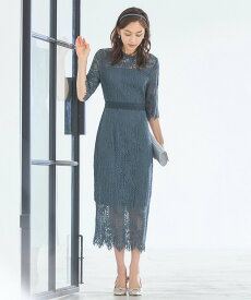 【SALE／50%OFF】DRESS+ タイトシルエットのミモレ丈ワンピースドレス パーティードレス 結婚式 ドレスプラス ワンピース・ドレス ドレス ピンク グリーン パープル ブラック グレー【送料無料】