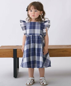 【SALE／30%OFF】petit main 【リンク】チェックフレアワンピース ナルミヤオンライン ワンピース・ドレス ワンピース ブルー ブラウン