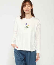 【SALE／50%OFF】SUPER HAKKA 30/-天竺 花のワルツ刺繍ロングスリーブカットソー スーパーハッカ トップス カットソー・Tシャツ ホワイト ブラック グリーン【送料無料】