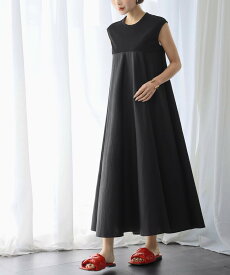 ELFRANK 異素材ドッキングノースリーブフレアロングワンピース【洗える】 ガール ワンピース・ドレス ワンピース ブラック ホワイト【送料無料】
