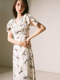 SNIDEL 【00サイズあり】Sustainableリボンプリントワンピース スナイデル ワンピース・ドレス ワンピース ネイビー【送料無料】