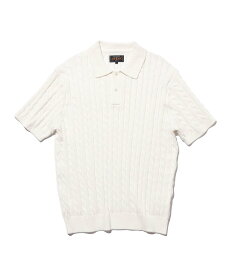BEAMS PLUS Knit Polo Cable ビームス メン トップス ポロシャツ グリーン ネイビー ブルー イエロー レッド ベージュ ブラウン グレー ブラック ホワイト【送料無料】