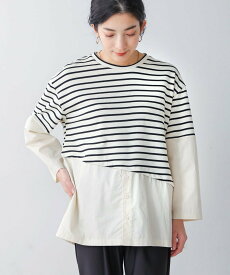 【SALE／30%OFF】Bou Jeloud ボーダー斜め切替ドッキングトップス ブージュルード トップス カットソー・Tシャツ ホワイト グレー【送料無料】
