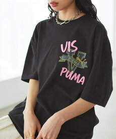 VIS 【PUMA】VIS別注 オリジナルロゴオーバーサイズTシャツ ビス トップス カットソー・Tシャツ ブラック ホワイト【送料無料】