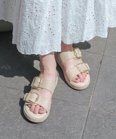【SALE／66%OFF】EVOL ダブルベルトフラットサンダル イーボル シューズ・靴 サンダル ブラウン ベージュ