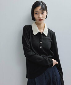 ADAM ET ROPE' FEMME 【WEB限定】ロングスリーブポロシャツ アダムエロペ トップス ポロシャツ ブラック【送料無料】