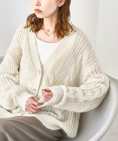 【SALE／50%OFF】ROPE' PICNIC ゆるケーブル編みVネックニットカーディガン ロペピクニック トップス カーディガン ベージュ グレー ブルー パープル