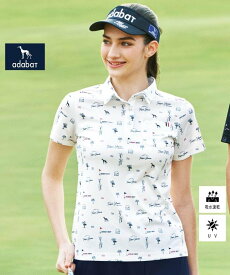 【SALE／46%OFF】adabat 【ADABAT NAVY】吸水速乾/UVカット ロゴサマープリント半袖ポロシャツ アダバット トップス カットソー・Tシャツ ホワイト ネイビー ブルー【送料無料】
